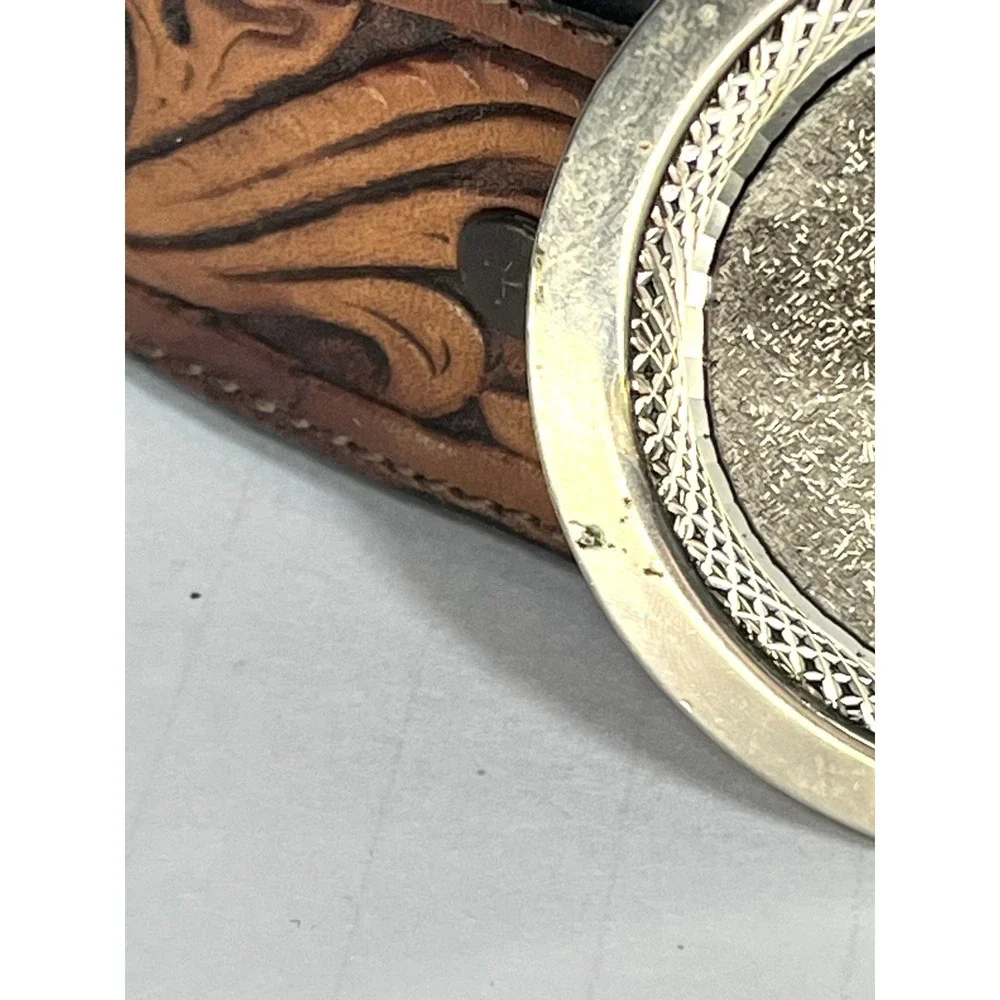 Navajo Style Sunburst Silver Plated Belt Buckle On Etched Floral JUSTIN‎ belt 32